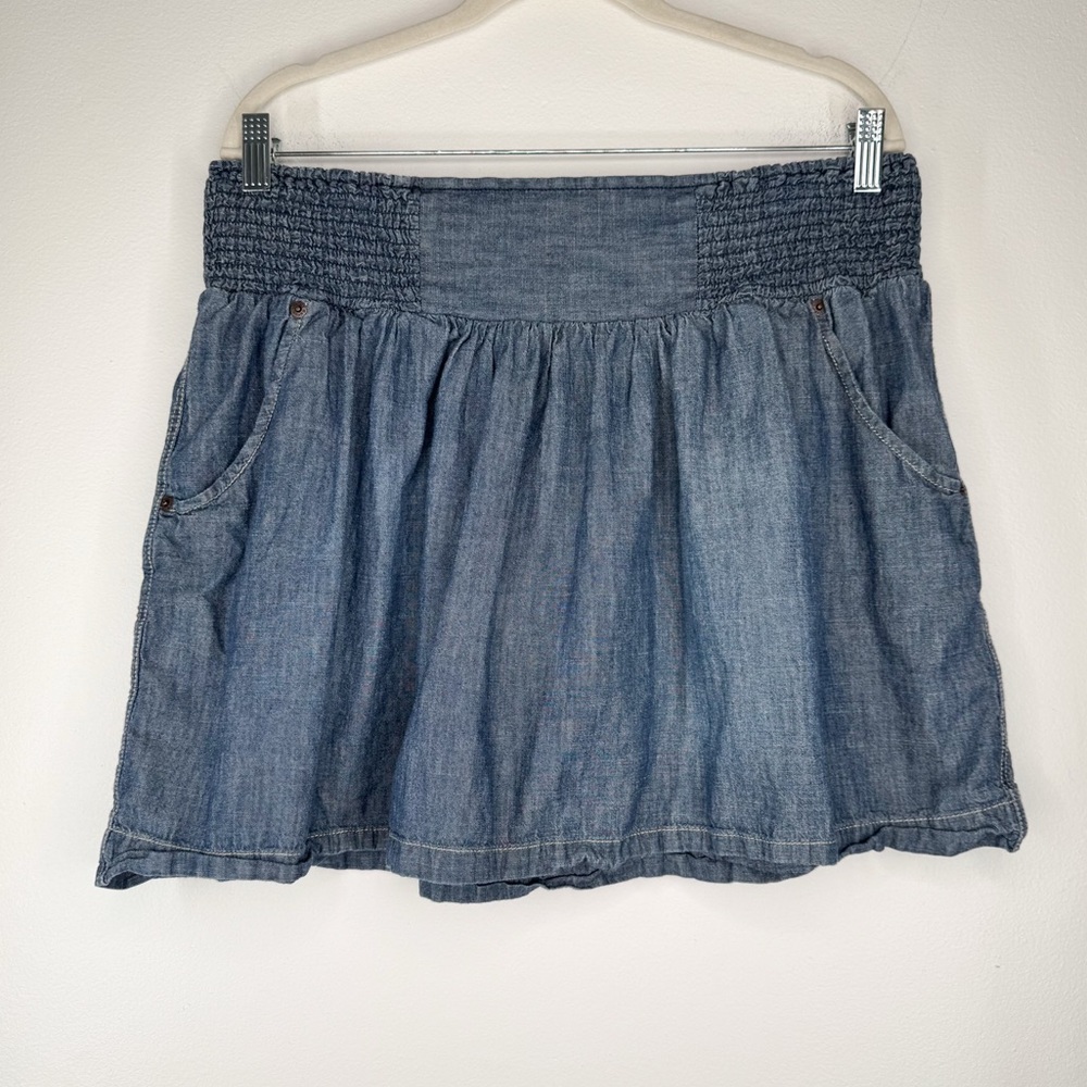 Lucky Brand Light Denim Smocked Waist Mini Skirt